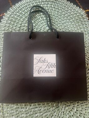 Saks Fifth Avenue Black Paper Shopping Tote with Rope Handles